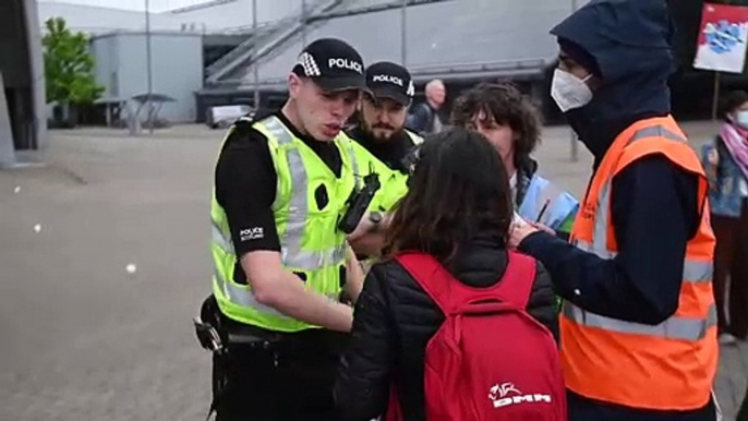 Protesters gather outside Barclays AGM in Glasgow