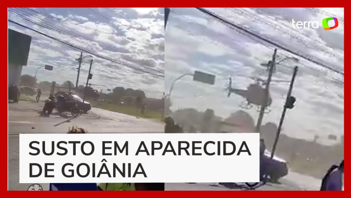 Helicóptero da PM bate hélice em placa de trânsito durante pouso em Goiás