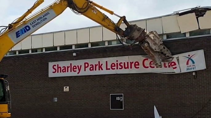 Demolition starts on the Sharley Park Leisure Centre in Clay Cross