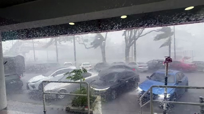 Tree falls during heavy storm at AmBank in Taman Kinrara, Puchong