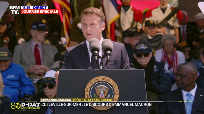 "Le monde libre avait besoin de chacun de vous et vous avez répondu présents": l'hommage d'Emmanuel Macron aux vétérans lors de la cérémonie des 80 ans du Débarquement