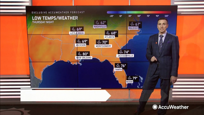 Spotty thunderstorms fire up through the Southeast