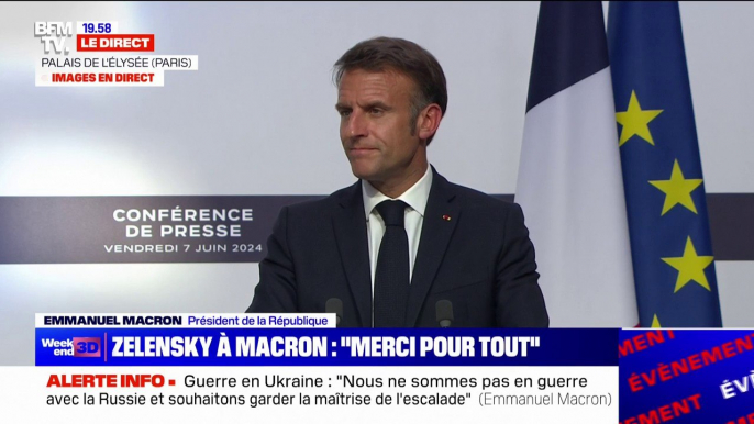 Guerre en Ukraine: "Je viendrai en Ukraine", assure Emmanuel Macron, lors de sa prise de parole conjointe avec Volodymyr Zelensky