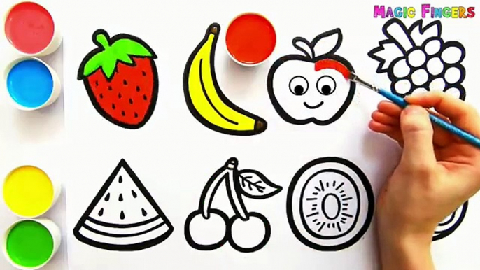 8 Delicious Fruits Drawing, Painting and Coloring for Kids, Toddlers