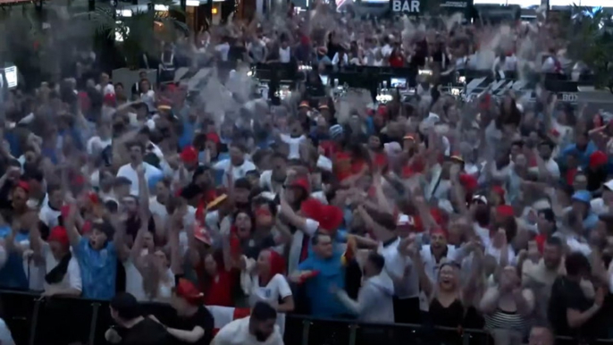 England fans throw drinks in air as Saka scores equaliser against Switzerland at Euro 2024