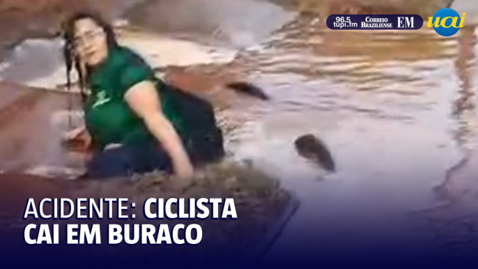 Ciclista cai em buraco no Distrito Industrial de Uberlandia