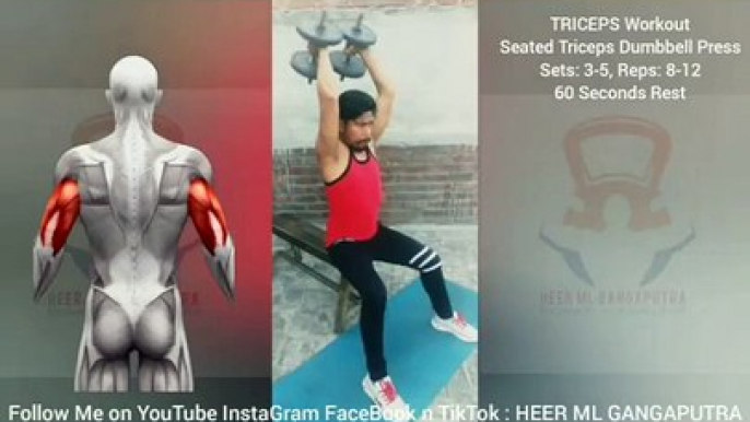 3 Best TRICEP Workouts with Dumbbells  #heermlgangaputra #naturalbodybuilding #exercise #fitness #gym #muscle #training #tips