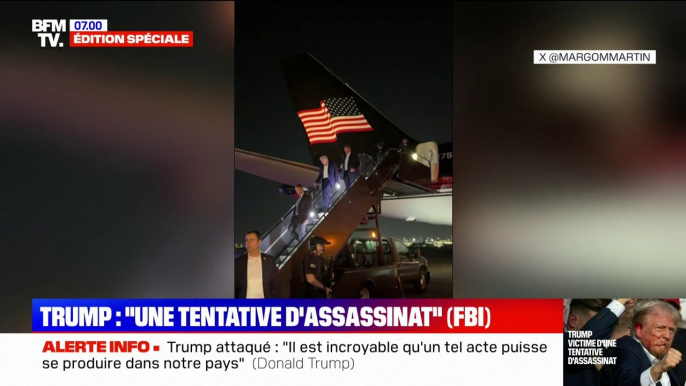 Les images de Donald Trump qui vient d'atterrir dans le New Jersey après avoir été visé par une "tentative d'assassinat" lors d'un meeting de campagne