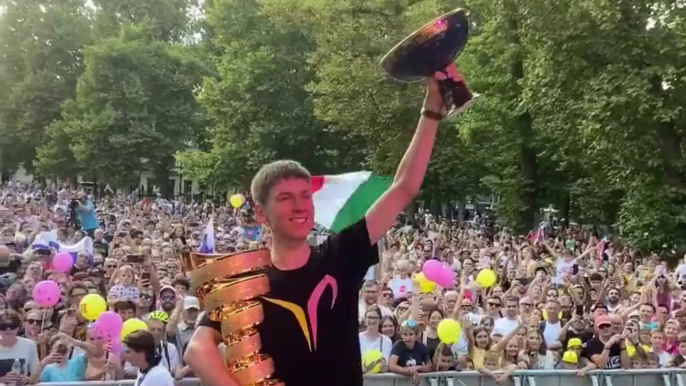 Cycling - Tadej Pogacar returns in Slovenia as a hero and celebrated with his Giro and Tour de France's trophies