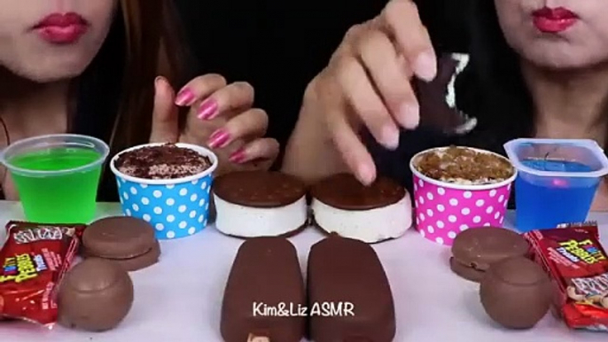 ASMR LEFTOVER DESSERT RACE! CADBURY CREME EGG COOKIES, MILKA OREO SNOBALLS, GIANT ICE CREAM BARS 먹방