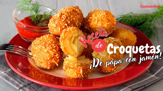 Receta de croquetas de papa con jamón y dip de jitomate | Recetas de botanas | Cocina Vital