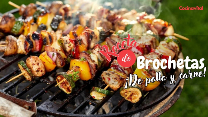 Receta de brochetas de pollo y carne a la parrilla | Recetas de botanas | Cocina Vital