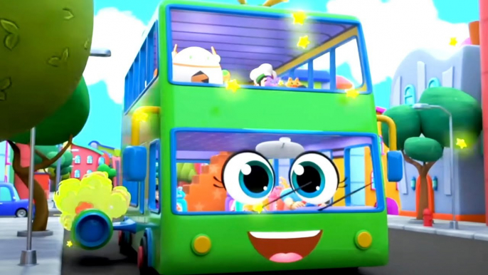 Wheels On The Bus, Green School Bus, Nursery Rhyme and Song for Children