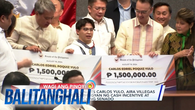 Pinoy Olympic medalists Carlos Yulo, Aira Villegas at Nesthy Petecio, binigyan ng cash incentive at Medal of Excellence ng Senado | Balitanghali