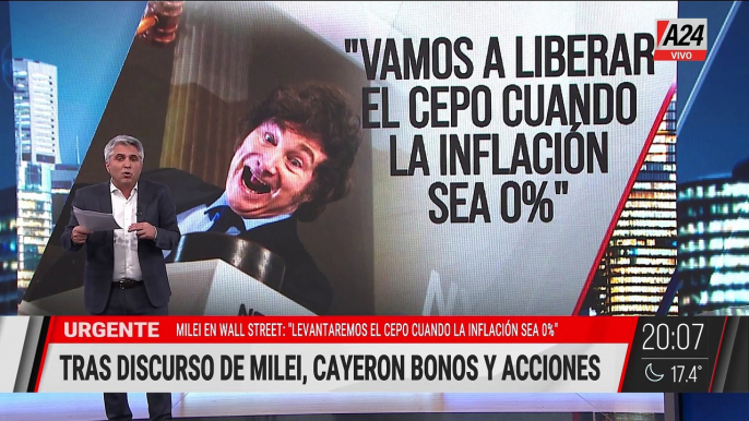 MILEI EN WALL STREET: TRAS SU DISCURSO CAYERON BONOS Y ACCIONES