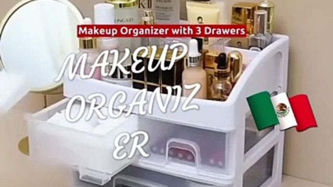 Makeup Organizer with 3 Drawers, Cosmetic Display Cases, Makeup Storage Box (3 Drawers) (white)