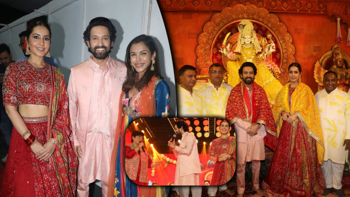 Vikrant Massey & Raashii Khanna Seek Blessings At Maa Devi’s Pandal | Falguni Pathak Garba