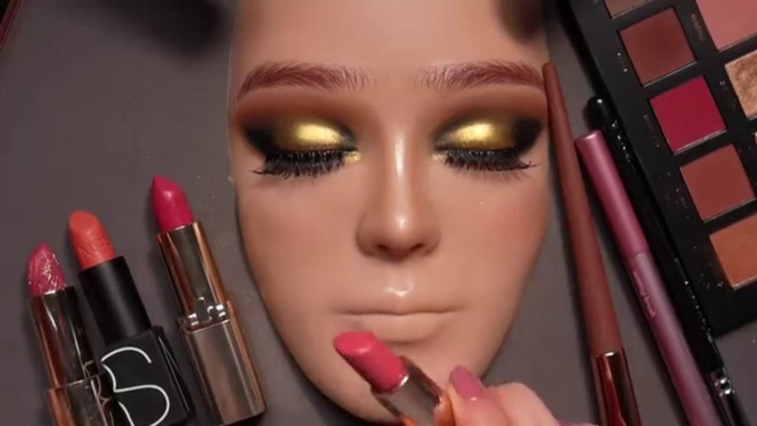 ASMR New Golden Glam Makeup on Mannequin - PatMcGrath, Gucci, Huda & More (Whispered)