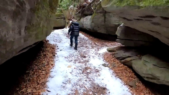 No Tent Winter Camping During Snow Storm - Exploring Natural Stone Maze