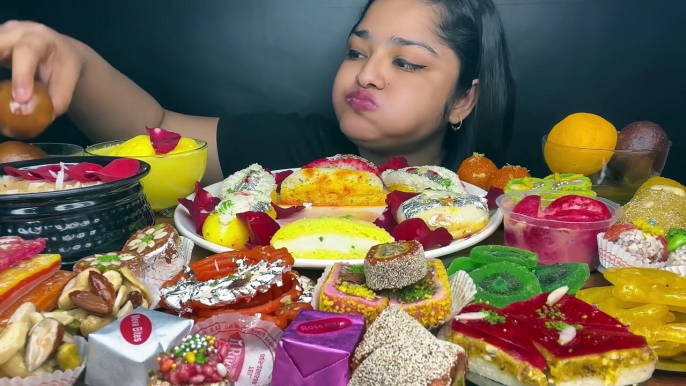 50 TYPES OF DIFFERENT INDIAN DESSERTS EATING CHALLENGE  INDIAN SWEETS EATING CHALLENGE _ MUKBANG