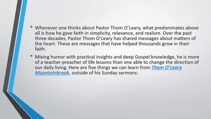 Beyond the Sermon: Life Lessons from Pastor Thom O’Leary