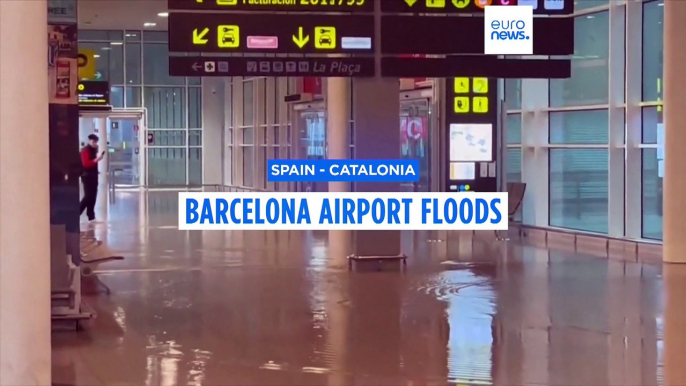 'Do not travel unless strictly necessary': Chaos at Barcelona airport as terminal and runway flooded