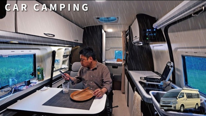 [Car camping in heavy rain] Alert level 4 torrential rain hits [Hiace camper]