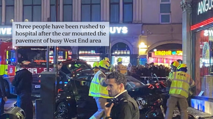 Car dramatically smashes into Piccadilly Circus Angus Steakhouse