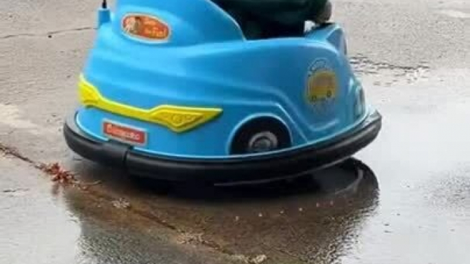 Toddler Falls Asleep While Riding Bumper Car