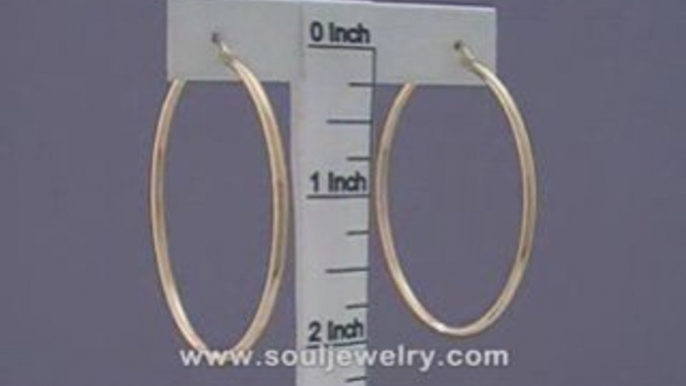 14K Solid Yellow/White Gold Classic Hoop Earrings 2 Inch