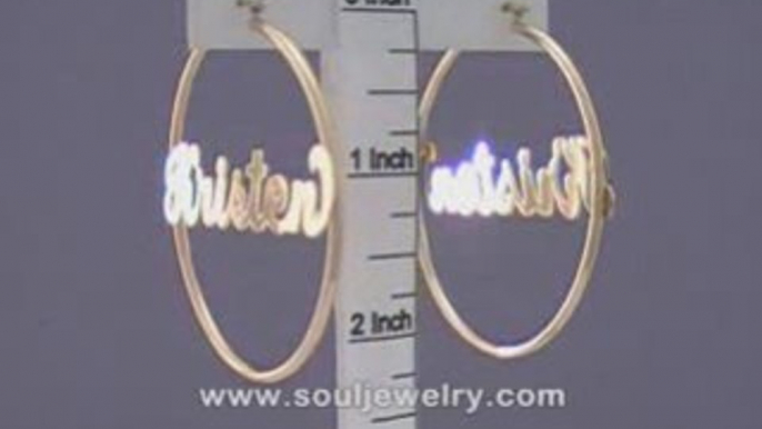 14K Gold Personalized Name Hoop Earrings 2 1/8 Inch