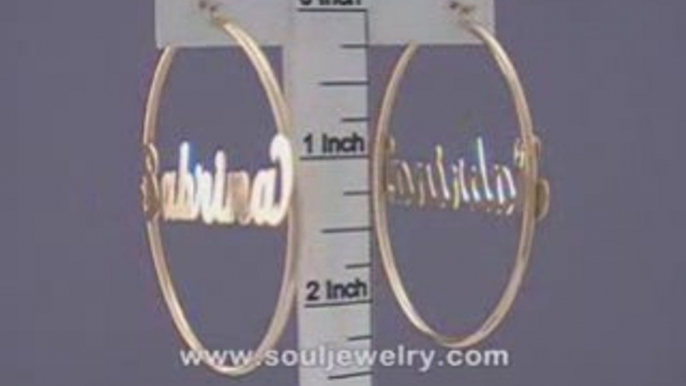 14K Gold Personalized Name Hoop Earrings 2 3/8 Inch