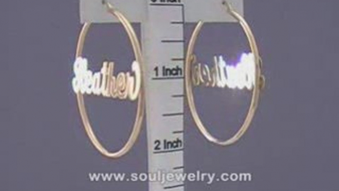 14K Solid Gold Personalized Name Hoop Earrings 2 Inch