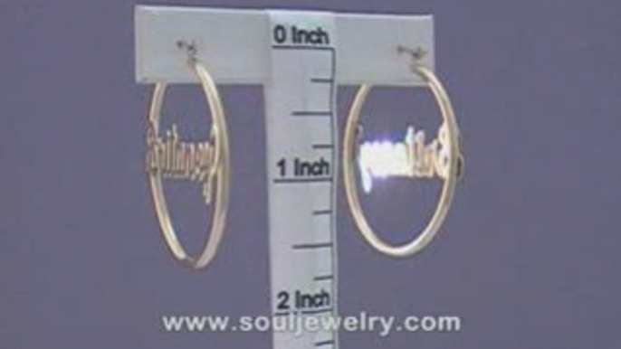 14K Solid Gold Personalized Name Hoop Earrings 1 1/2 Inch