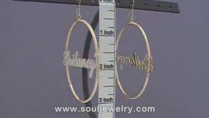 14K Personalized Iced Out Name Dangling Hoop Earrings 2 3/8"