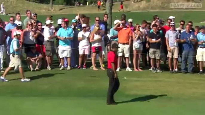 Tiger Woods drops to his knees in pain during final round of The Barclays.