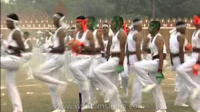 Group of Army Unit jumping and performing drill at the Tattoo day