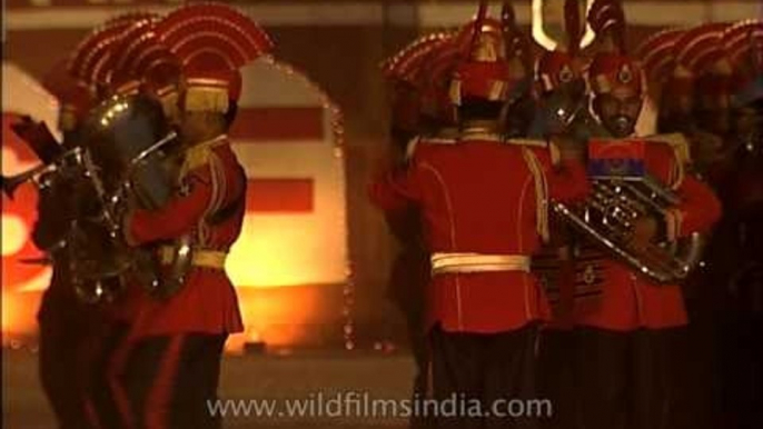 Band of BSF members performing a march past at the Tattoo Day