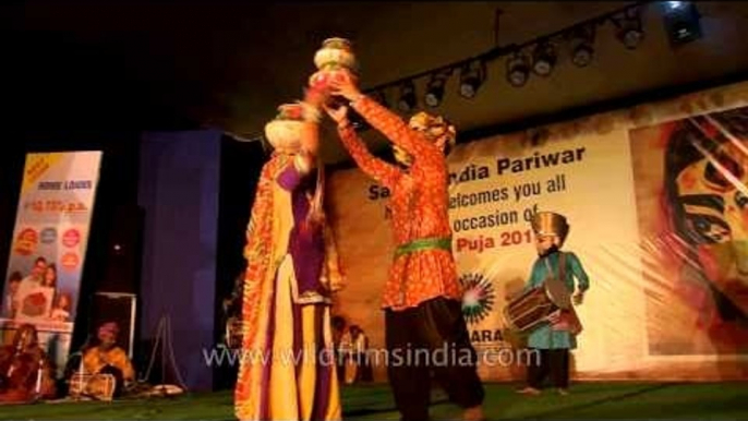 Rajasthani woman performing Bhavai dance during Durga Puja Celebration in CR Park