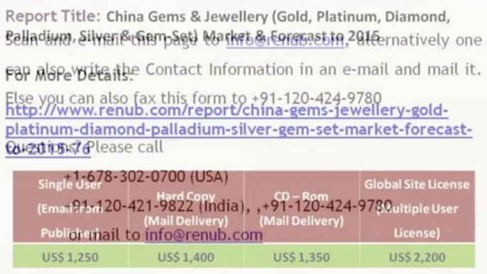 China Gems & Jewellery Market & Forecast to 2015(www.renub_com)