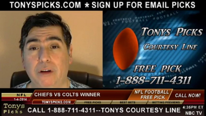 Indianapolis Colts vs. Kansas City Chiefs Pick Prediction NFL AFC Wildcard Playoff Pro Football Odds Preview 1-4-2014