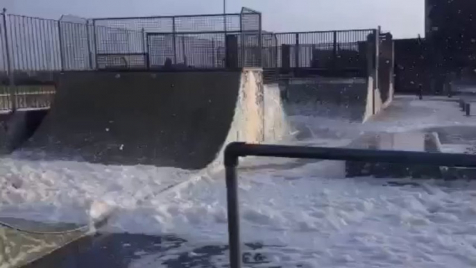 Skate Park Flooded by Storm Waves