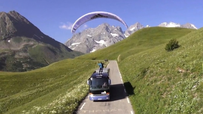 The most impressive Paragliding Session Ever!!! Landing on a Bus!!