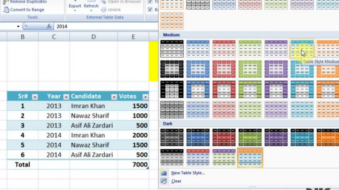 Lesson 55 The Insert Table Part 2 Microsoft Office Excel 2007 2010 free Educational video Training Tutorials in Urdu Hindi language