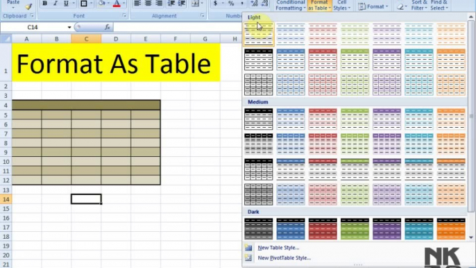 Lesson 18 The Format as Table Microsoft Office Excel 2007 2010 free Educational video Training Tutorials in Urdu Hindi language