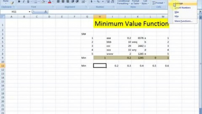 Lesson 31 The Minimum Number Microsoft Office Excel 2007 2010 free Educational video Training Tutorials in Urdu Hindi language