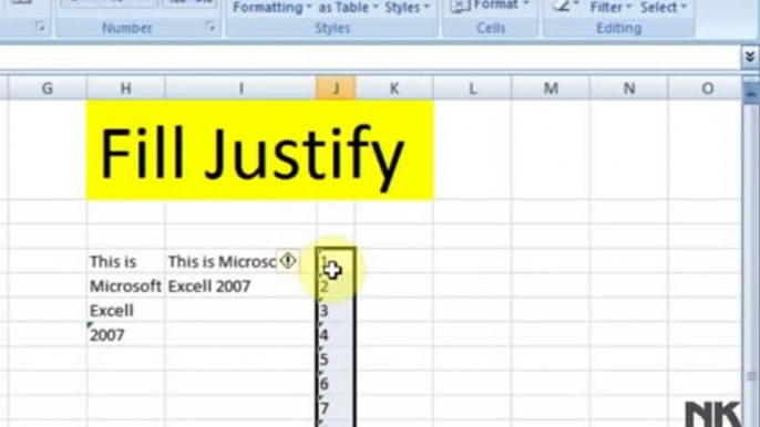 Lesson 34 The Fill Justify Microsoft Office Excel 2007 2010 free Educational video Training Tutorials in Urdu Hindi language