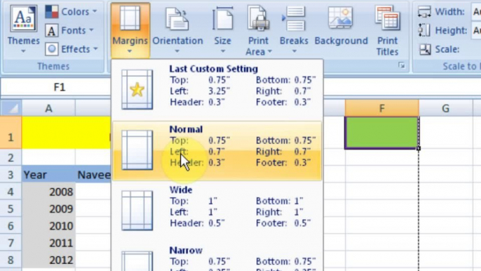 Lesson 66 The Margins Page Setup Microsoft Office Excel 2007 2010 free Educational video Training Tutorials in Urdu Hindi language