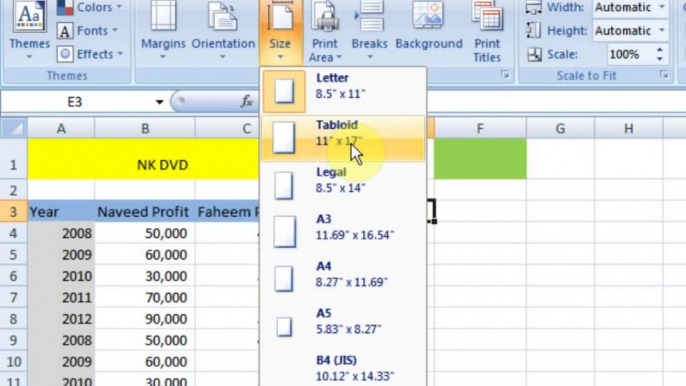 Lesson 68 The Size Page Setup Microsoft Office Excel 2007 2010 free Educational video Training Tutorials in Urdu Hindi language