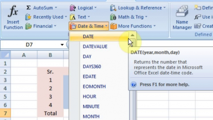 Lesson 74 The Function Library Microsoft Office Excel 2007 2010 free Educational video Training Tutorials in Urdu Hindi language